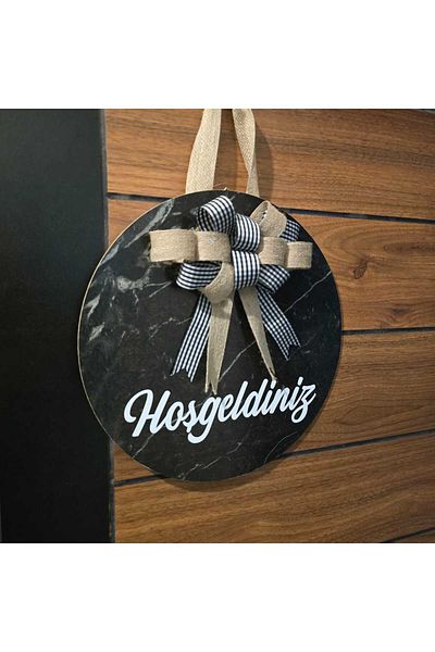 Marka Tasarim Door Ornament Welcome Welcome Marble Pattern Gift Ribbon Exterior Door Ornament - Home Door Ornament