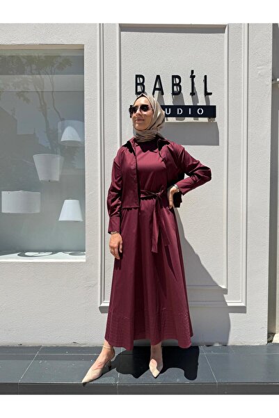 Babil Butik TD3609 Spor Dikişli Kadın Kolsuz Elbise Bordo
