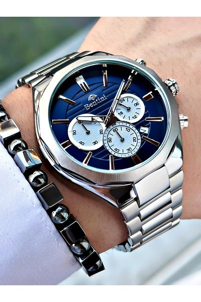 Bentini Men's Wristwatch – Multifunctional, Waterproof, Steel Band, 2 Years Warranty + Bracelet Gift