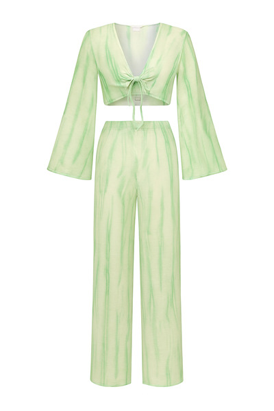 Butik YEŞİL TÜL KUMAŞ PANTOLONLU PLAJ TAKIMI