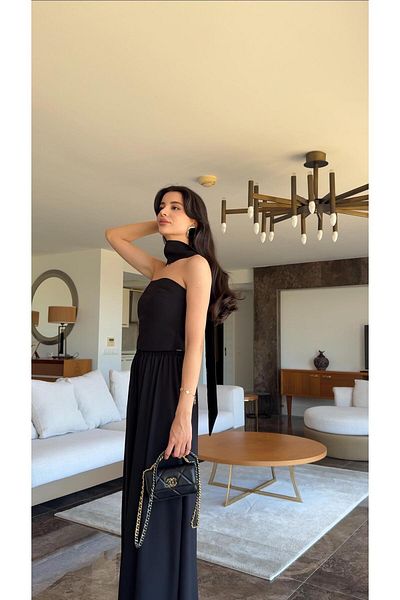 HAZELANNA Strapless Black Suit with Shawl Detail