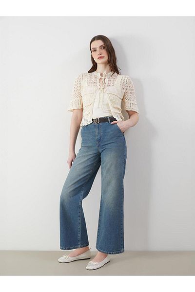 LC Waikiki Wideleg Women's Jean Trousers with Belt (S5)