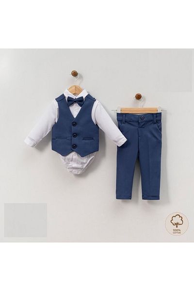 Aymini kids Boy's Vested and Bow Tie Set Indigo