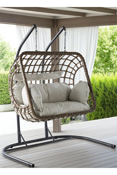 fursimo Salyan Elma Tasarım Rattan İki Kişilik Bahçe & Balkon Salıncağı – Min...