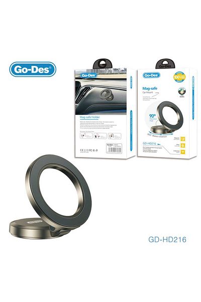 Go-Des 360 Degree Built-in Magnetic Car Phone Holder with Alloy Body and Strong Neodymium Magnet