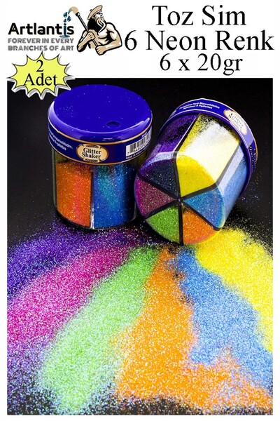 Artlantis Neonski marker u prahu sa šljokicama 6 boja 120 gr 2 komada pomešan...