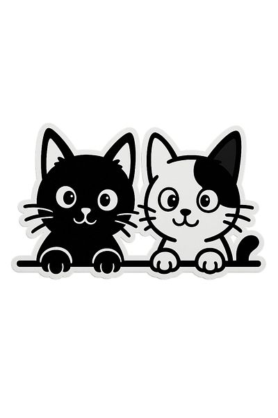 adasya reklam Cute Cat Car Window Sticker – Black and White Minimal Design
