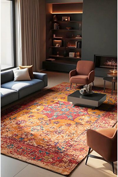 MUN HOME eskitme Modern Desenli Renkli Vintage Dokuma Taban Dijital Baskılı H...