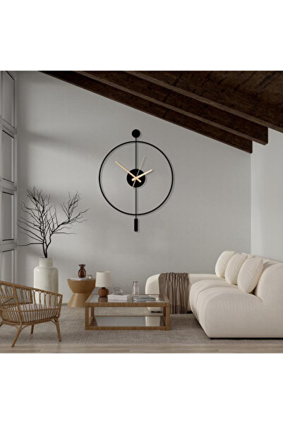 Create Handle Minimalist Siyah Çelik Duvar Saati – 49x38cm Sessiz Quartz Meka...