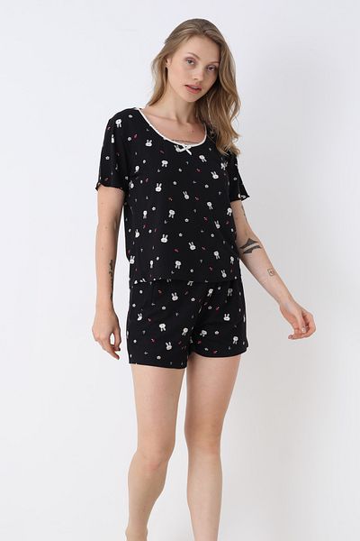 TURAY Bianca Charm Black Pajama Set with Short Pants
