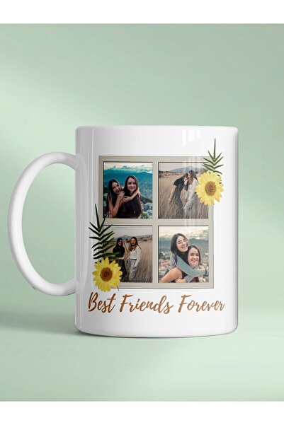 kuphane Fotoğraflı Arkadaşlık Kupası | Kız Arkadaşa Hediye | Çiçekli, Leoparlı Kişiye Özel Tasarım