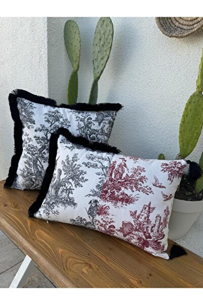 ref crea Toile De Jouy Throw Pillow Case Black - Red
