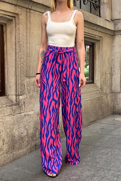bacc Saks Fuchsia Tie Waist Loose Cut Palazzo Summer Trousers