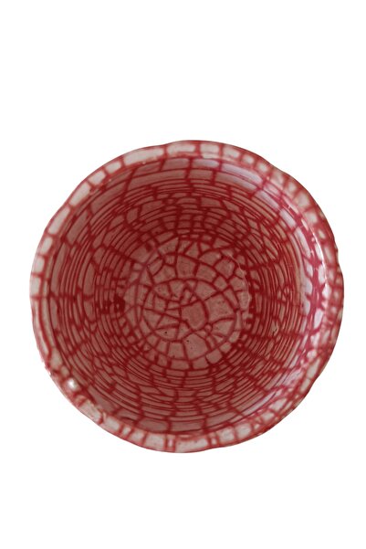 hobidaşım Ceramic Cracked Look Red Decorated Vase - 6.5 cm Length, 6 cm Mouth Width
