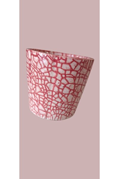 hobidaşım Ceramic Cracked Look Red Decorated Vase - 6.5 cm Length, 6 cm Mouth Width