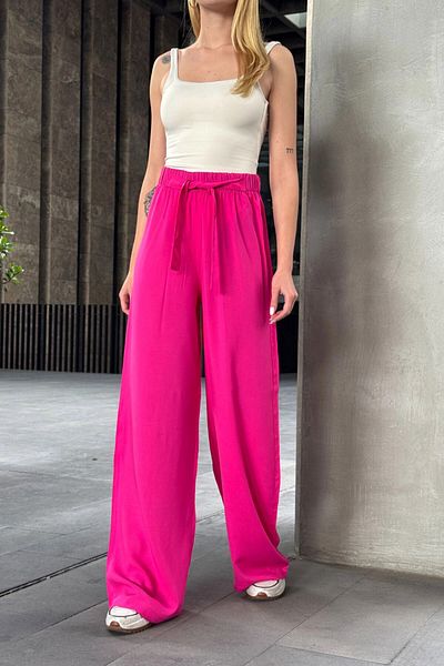 bacc Fuchsia Tie Waist Loose Cut Palazzo Summer Trousers