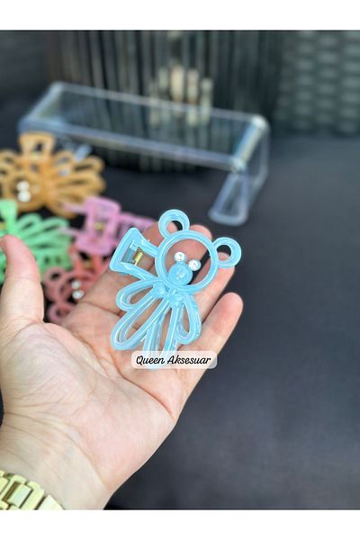 QUEEN AKSESUAR Luxury Cute Neon Transparent Colorful Crystal Stone Teddy Bear Clothespin Buckle Bear Clip Blue