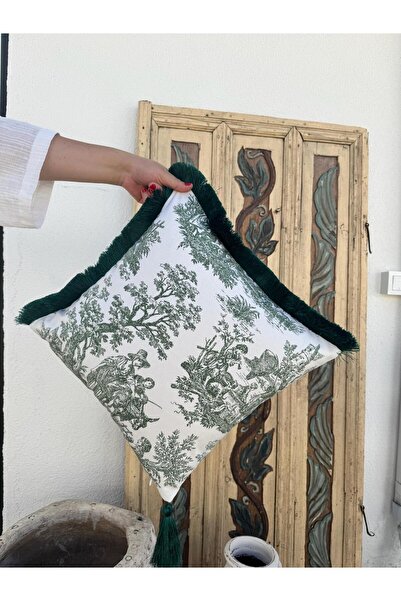 ref crea Toile De Jouy Throw Pillow Cover Green