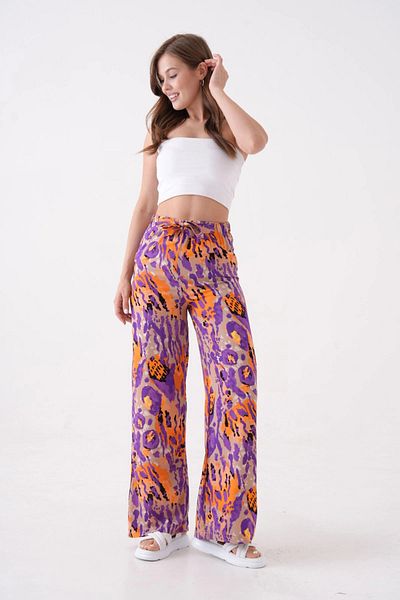 bacc Purple Tie Waist Loose Cut Palazzo Summer Trousers