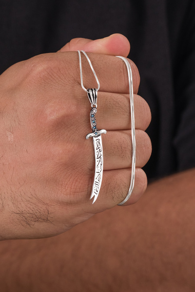 CAN SİLVER 925 Ayar Gümüş Zülfikar Kılıcı Gerçek Gümüş Erkek Kolye