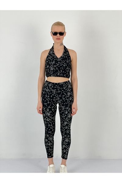 Miss Poem Women's Floral Patterned Black Suit