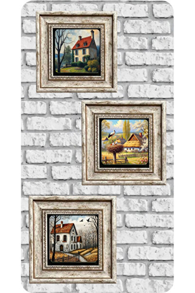 STONEVİVEART 3 Adet Doğal Taş Baskılı Tablolar 20x20Cm Boyutlarında Duvar Aksesuarları
