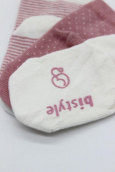 MBB ETİCARET Bistyle Polka Dot Non-Slip Combed Cotton Socks 3-Piece Bs10108 Powder