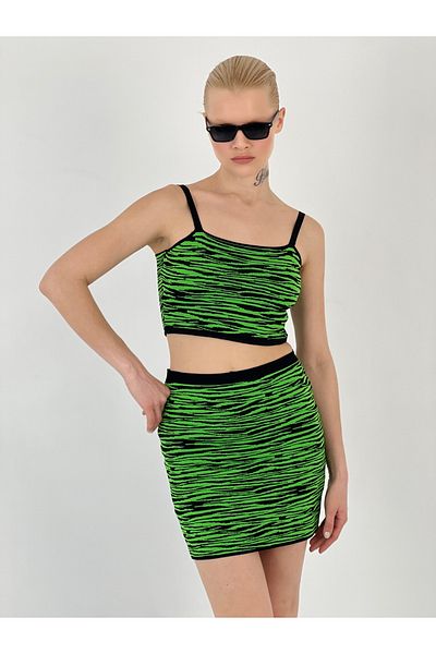 Miss Poem Women's Blouse Skirt Green Knitwear Suit