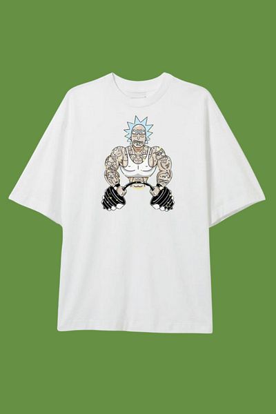 Dupe Design Rick Gym Printed Oversize White T-Shirt