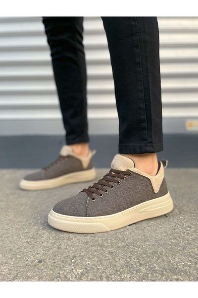 Joy Ayakkabı Jy204 Flex Lace-Up Linen Fabric Men's Casual Sneaker Shoes Kkt - Brown/Cream