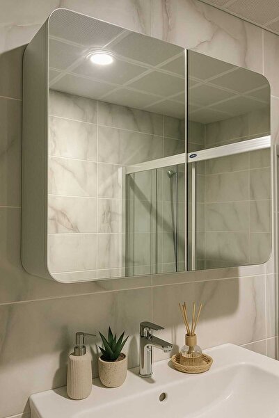 LOVYCO Lavabo Üstü Aynalı Banyo Dolabı Iki Kapaklı 80x60