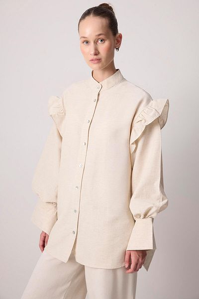 Touché Privé Linen Textured Ruffle Shirt