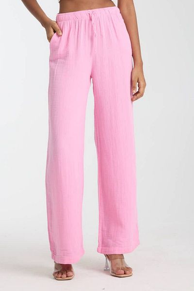 Mogi Butik Women's Elastic Waist Palazzo Muslin Trousers 3078