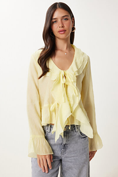 Lovelyİstanbul Textured Flounce Lightweight See-Through Modal Blouse