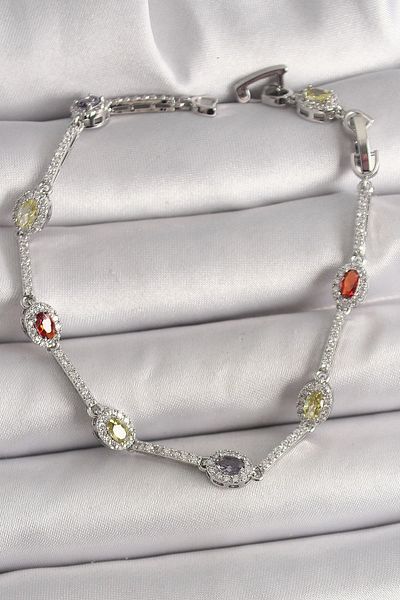 Clariss Brass Silver Color Colorful Zircon Stone Drop Stone Model Women's Bracelet