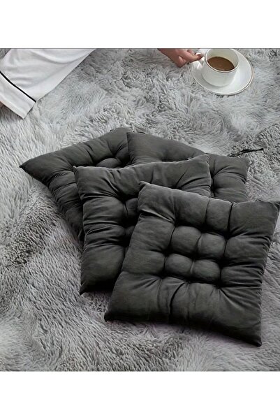 İstanbul kumaş 4’lü Sandalye Minderi – Bağcıklı, Çökme Yapmaz Sünger Dolgulu, Yıkanabilir – 40x40 cm (Siyah)