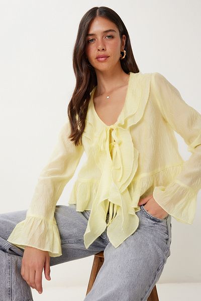 Lovelyİstanbul Textured Flounce Lightweight See-Through Modal Blouse
