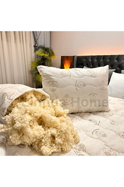 Linnda Home Sert Ve Yüksek Kapitoneli Doğal Merinos Boncuk Yün Yastık Seti 2 Adet