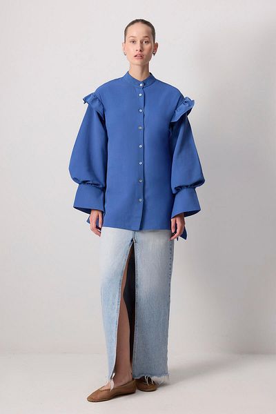 Touché Privé Linen Textured Ruffle Shirt