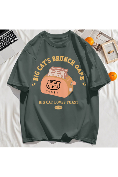 StartMore Y2K Vintage T-Shirt Tee Big Cat's Brunch Cafe Design