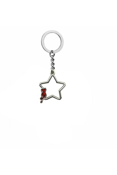 Herşey Nota Unisex Keychain with Red Star Cat Figure – Vibrant and Stylish Daily Accessory