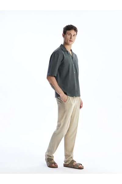 LC Waikiki Lcw Vision Petrol Regular Fit Resort Collar Short Sleeve Poplin Men's Shirt