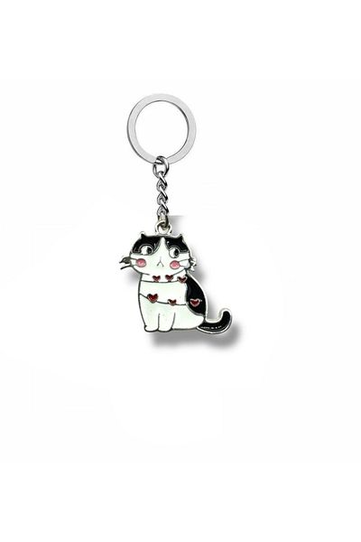 Herşey Nota Unisex Keychain with Black Cat Figure and Red Heart Detail – Bold and Stylish Daily Accessory
