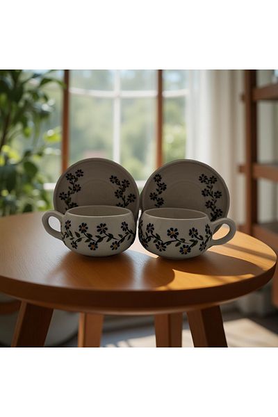 Çiporcal Beren Drawer Dalciçek 2Pcs Plate Mug Set Hand Decor Ceramic Mug