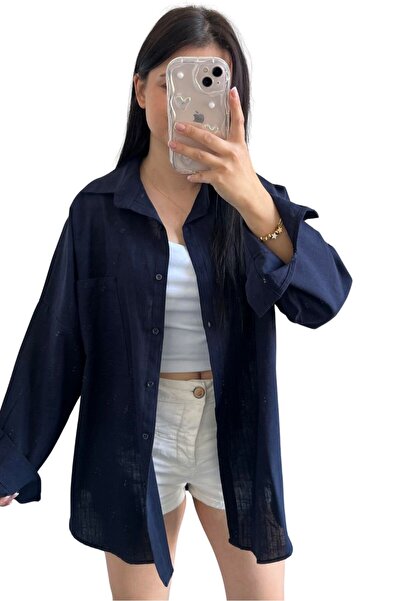 clavia Loosee Fit Düşük Omuz Regular Oversize Keten Görünümlü Cep Detaylı Gömlek