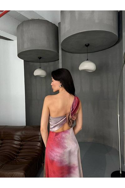 MODAGK One Shoulder Back Detail Chiffon Dress