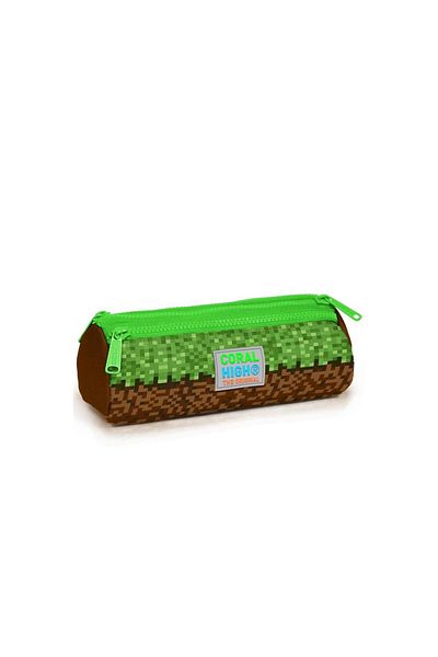 Emre Tuval Coral High Kids Green Brown High Craft Patterned Three Compartment Pencil Bag 22092