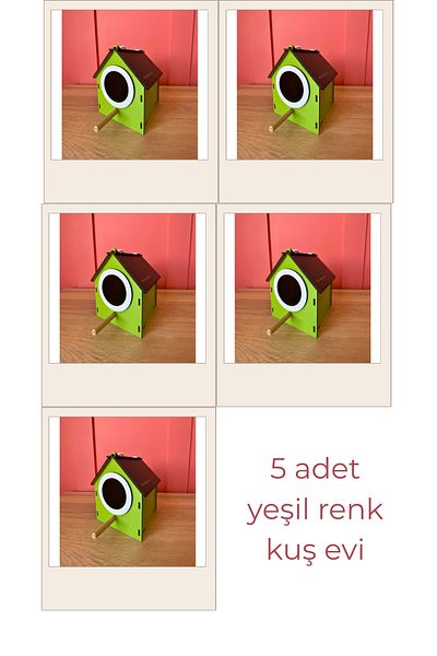 WoodenZoo Wooden Decorative Bird House Nest, Nest, Balcony, Garden Accessory Set of 5 (Green)