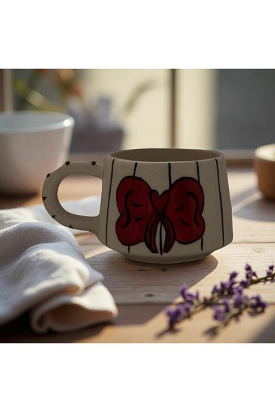 Çiporcal Classic Red Bow Mug Cup Ceramic