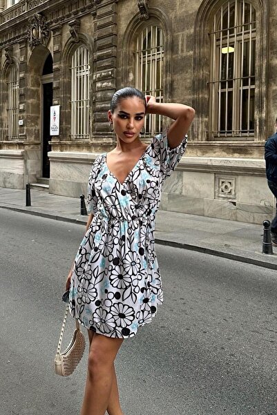WeShaya Rochie mini cu decolteu în V, țesută cu modele florale, pentru femei
